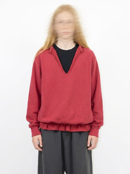 Accordion Worn Neck Sweat - Red