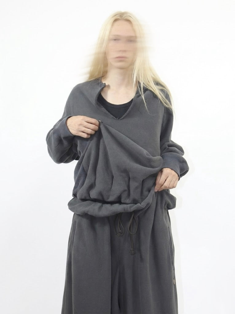 Accordion Worn Neck Sweat - Shadow