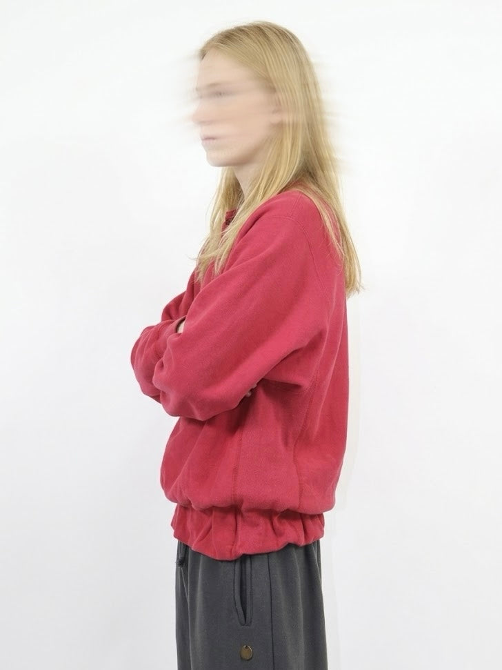 Accordion Worn Neck Sweat - Red