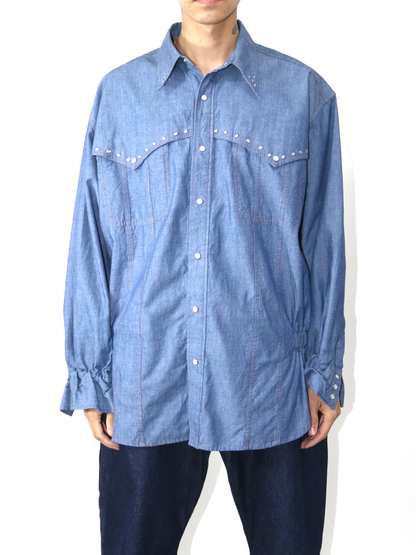 BELLOWS DUNGAREE SHIRT - GEL STUDS BLUE