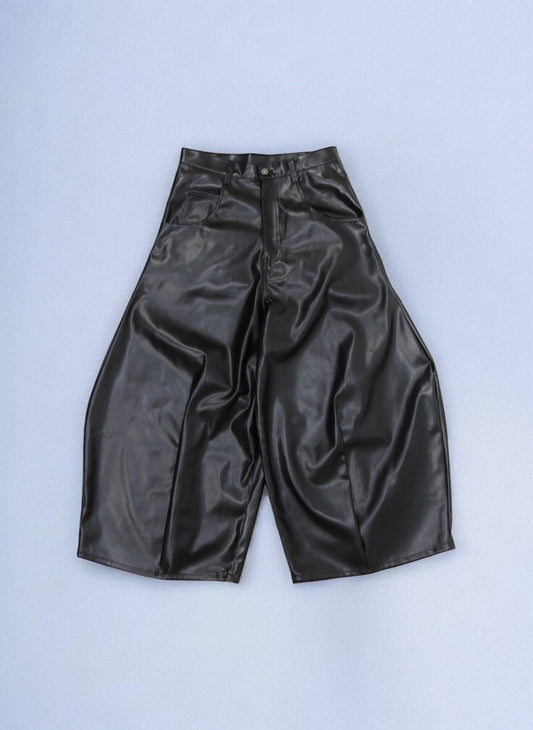 HORN PANTS FAUX LEATHER - BLACK